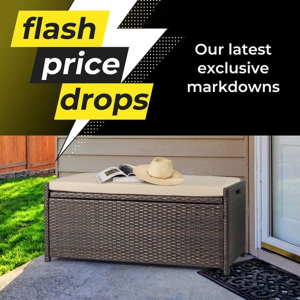 Patio Storage Bench Seizeen Outdoor Storage, Rattan Deck Box Bench