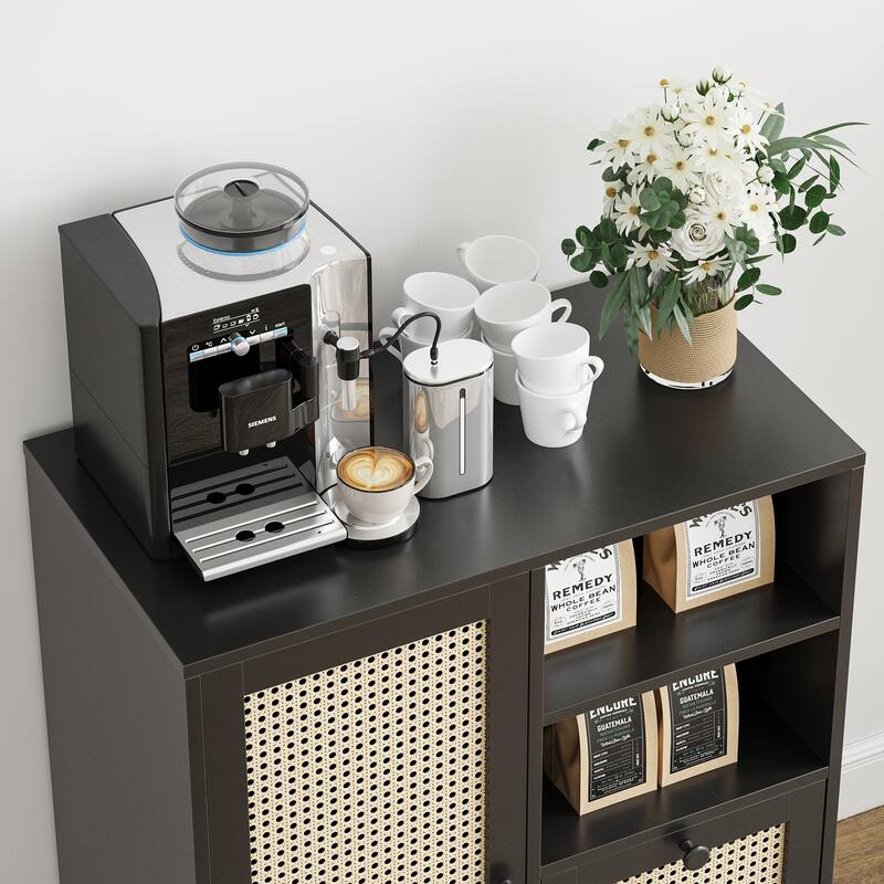 Rattan Buffet Cabinet with Adjustable Shelf, Sideboard with Drawers for Living Room, Kitchen, Entryway