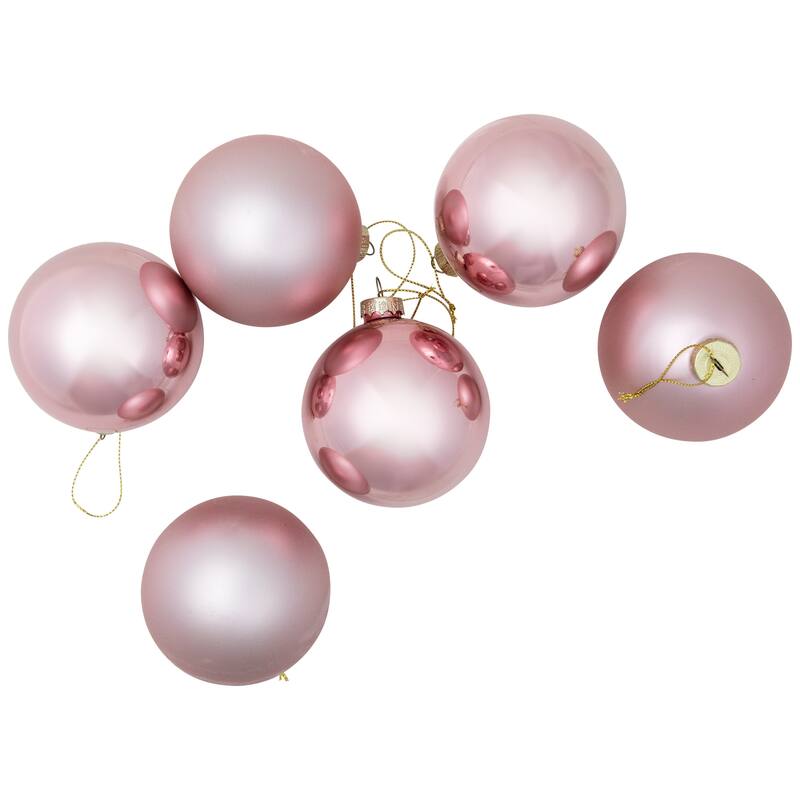 6ct Shiny Matte Baby Pink Glass Ball Christmas Ornaments 3.25" (80mm)