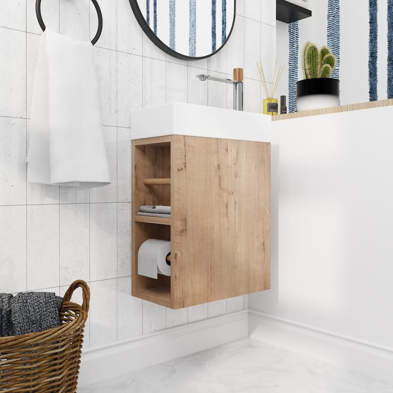 BNK 16/18 Inch Single Sink Bathroom Vanity with Soft Close Door - 16''W - Imitative Oak