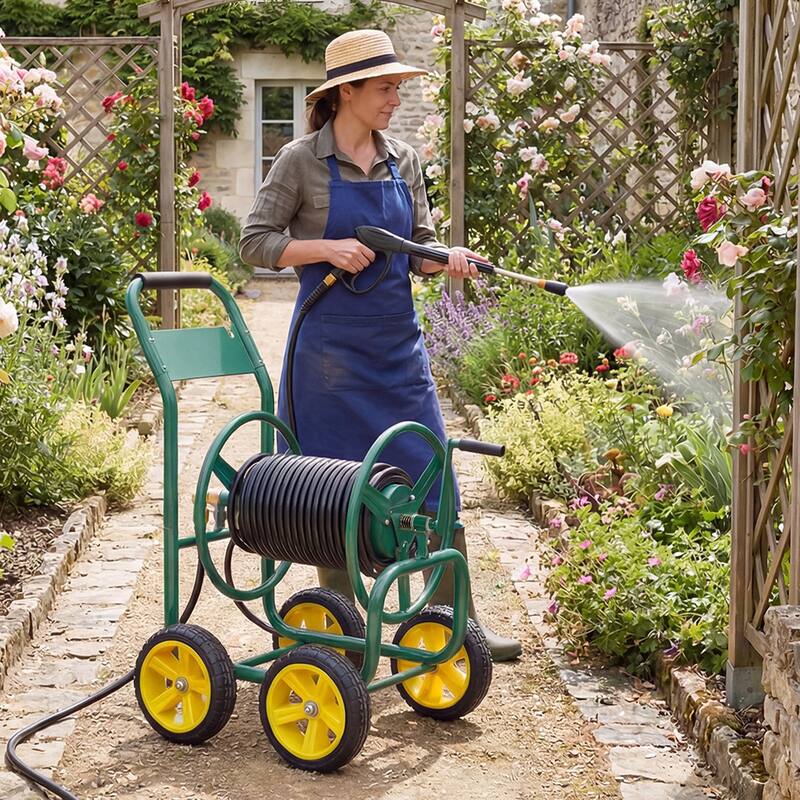 Gymax Garden Hose Reel Cart 4 Wheels 330 ft 5/8'' Large Capacity for