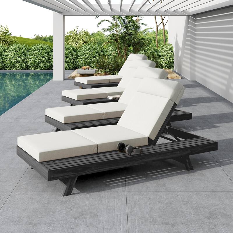 Christopher Knight Home - Elmont Outdoor Acacia Wood Adjustable Chaise Lounge with Water-Resistant Cushions & Headrest Cushion