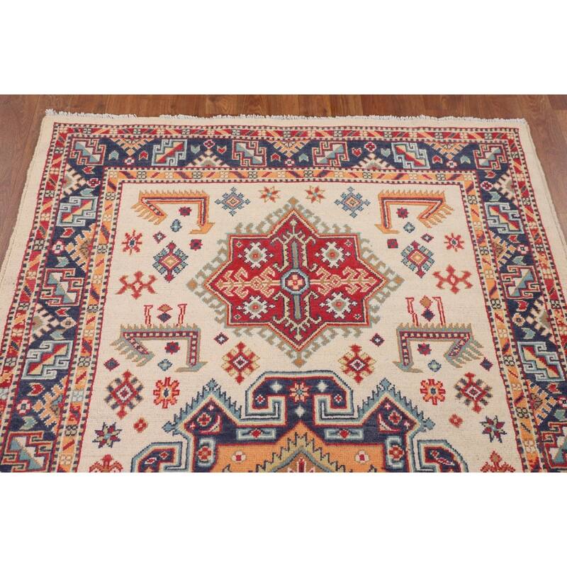 Kazak Area Rug Hand-Knotted Oriental Wool Carpet - 3'11" x 6'0"