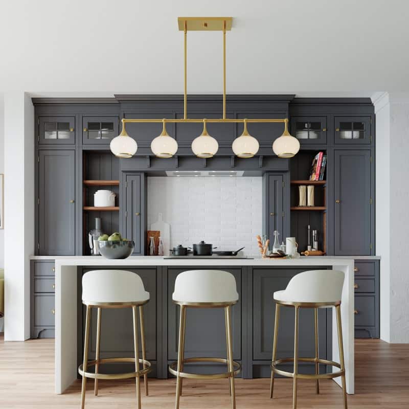 Acroma 5-light Modern Linear Chandelier with Opal Glass Globe Shade Kitchen Island Light