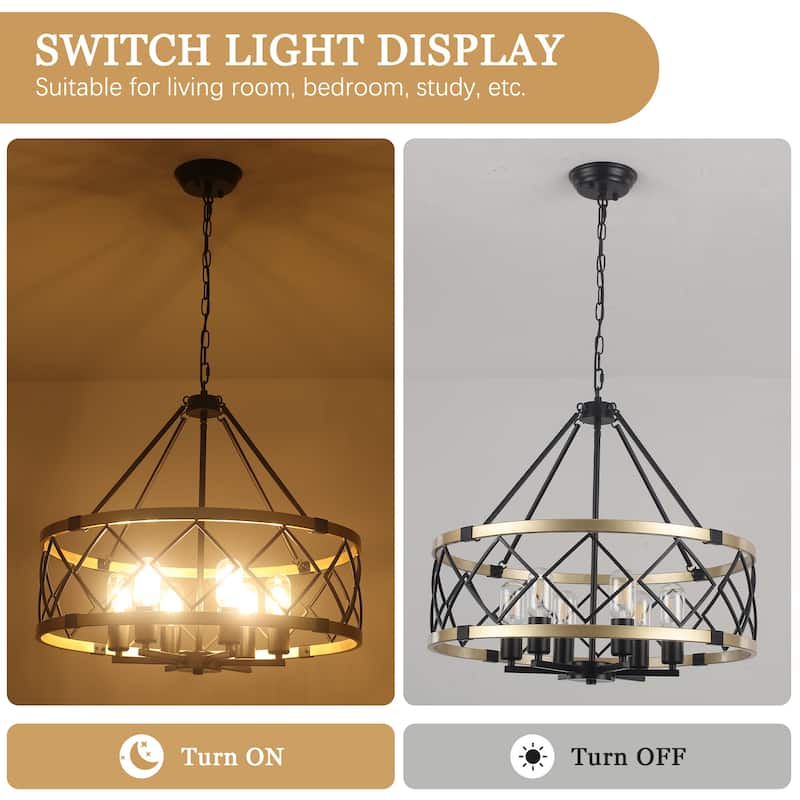 6- Light Dimmable Classic Geometric Drum Chandelier for Foyer Kitchen Island Living Room - N/A
