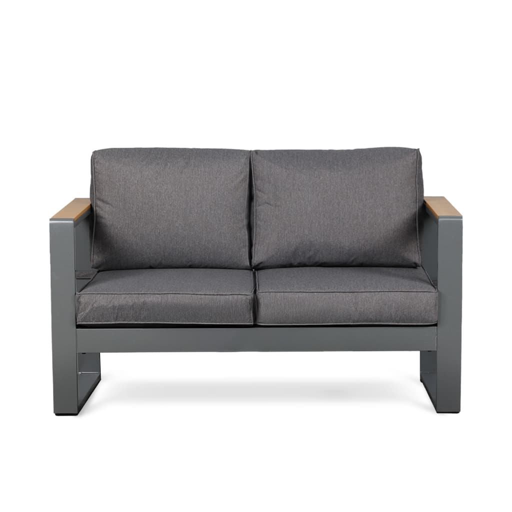 Aoodor Outdoor Aluminum Frame Loveseat with Grey Cushions, 53"W x 26"D x 26"H