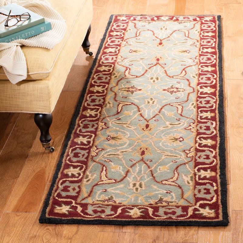 SAFAVIEH Handmade Heritage Gracious Garden Traditional Oriental Wool Rug - 2'3" x 10' Runner - Light Blue/Red