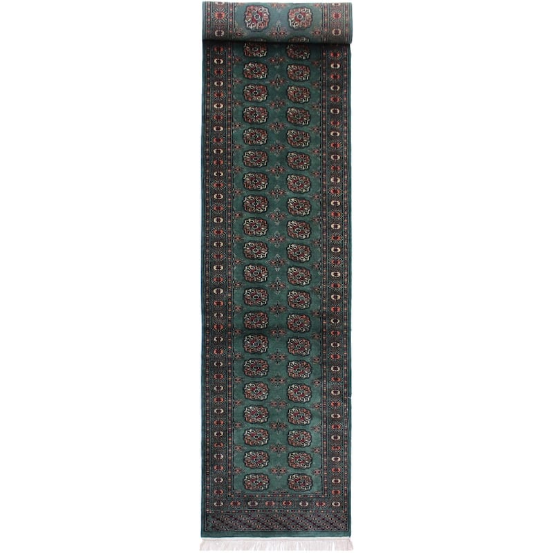 Rustic Bokhara Le Green/Black Hand Knotted Wool Runner - 2'7'' x 11'6''
