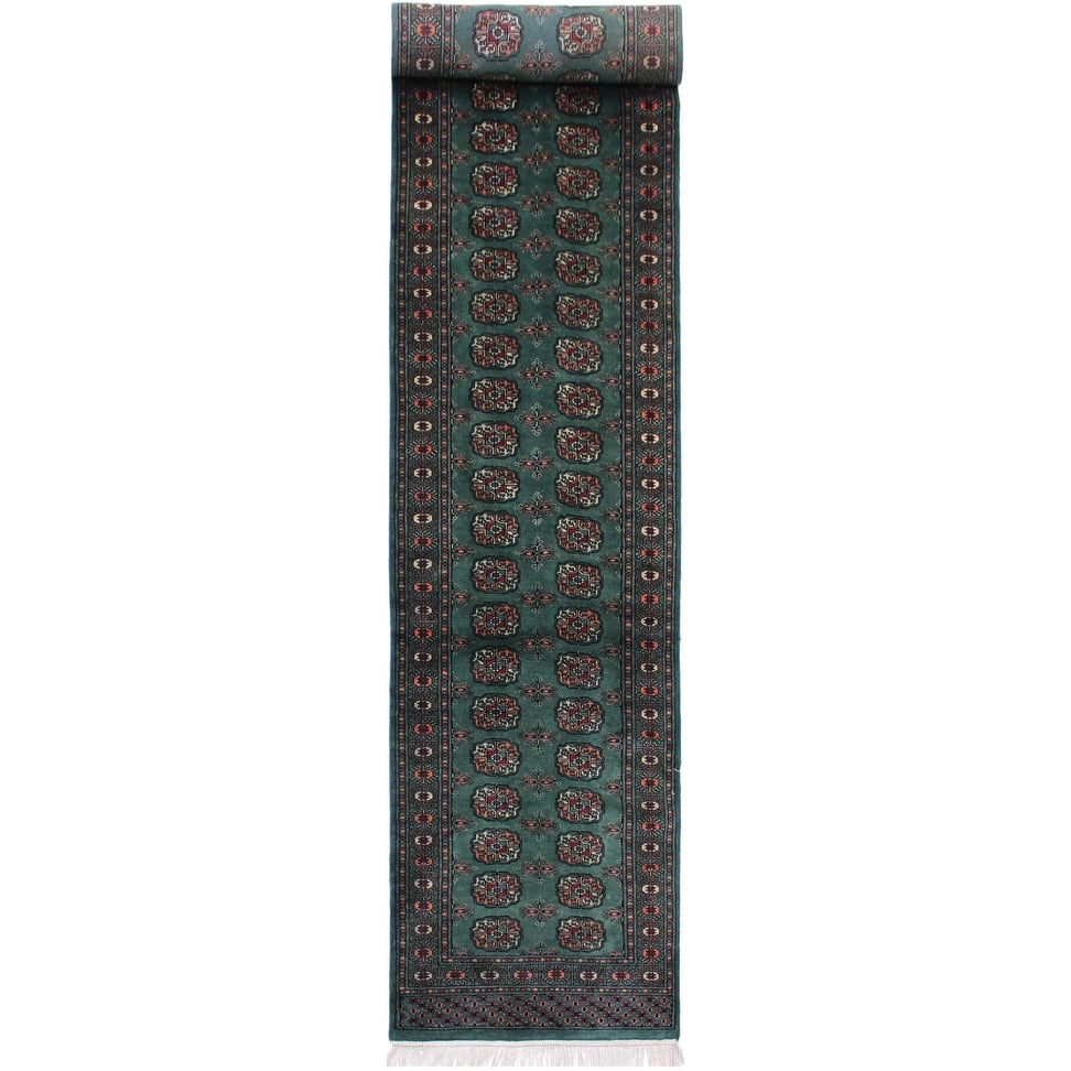 Rustic Bokhara Le Green/Black Hand Knotted Wool Runner - 2'7'' x 11'6''