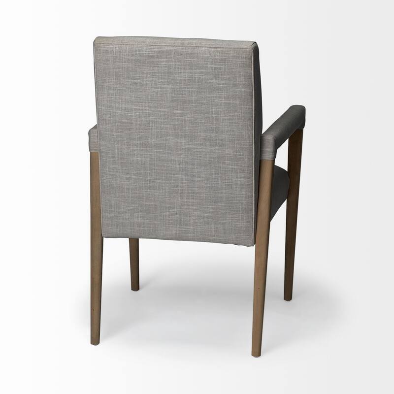 Grey Fabric King Louis Arm Chair, Brown Wood Legs and Modern Style - 23.8” L x 28” W x 36” H