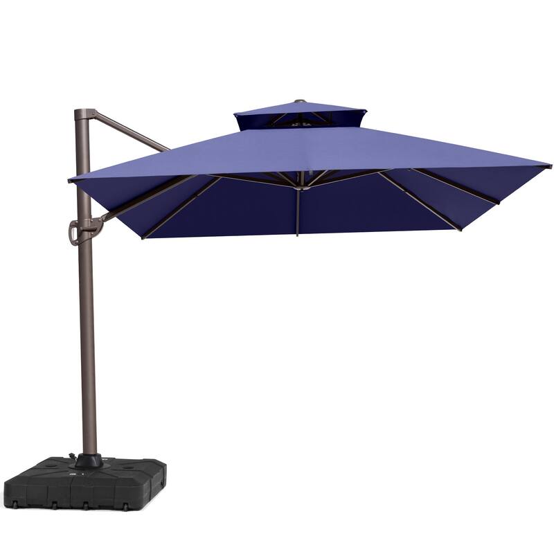 10X12.5 FT Outdoor Dual Top Patio Offset Umbrella 360 degrees Rotation with Base - Navy Blue