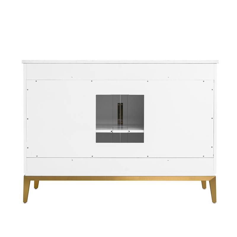 35''H Solid Wood Bath Vanity with Stain-resistant Carrera White Quartz Top and Sink