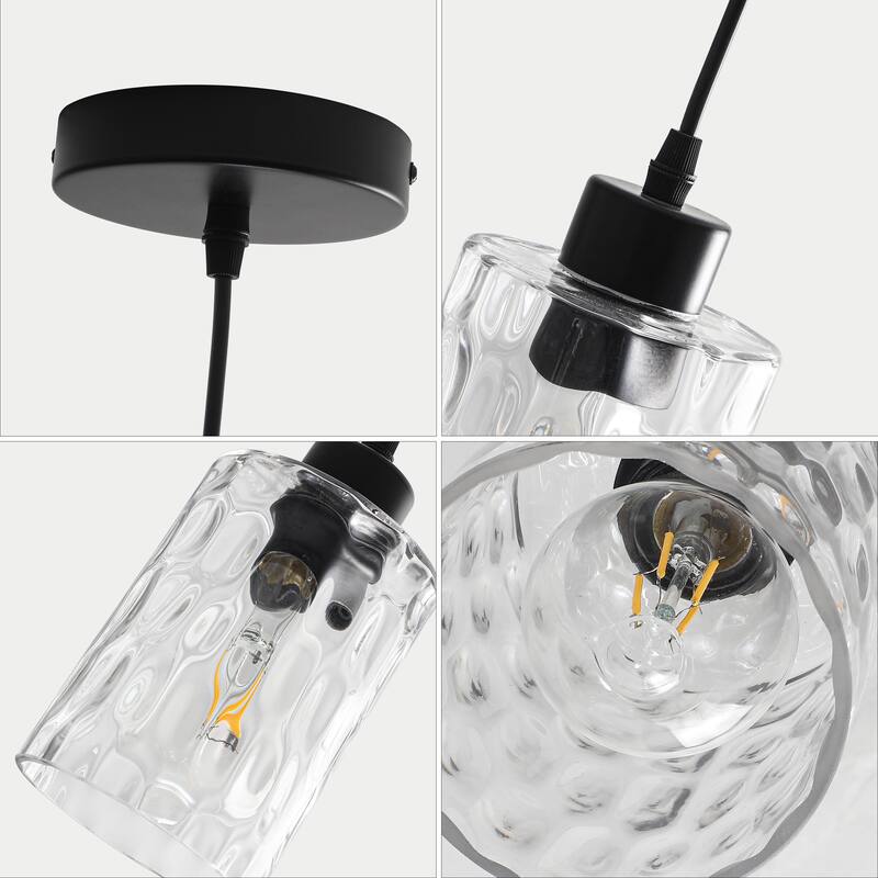 2 Pack 1-Light Kitchen Island Textured Clear Glass Pendant