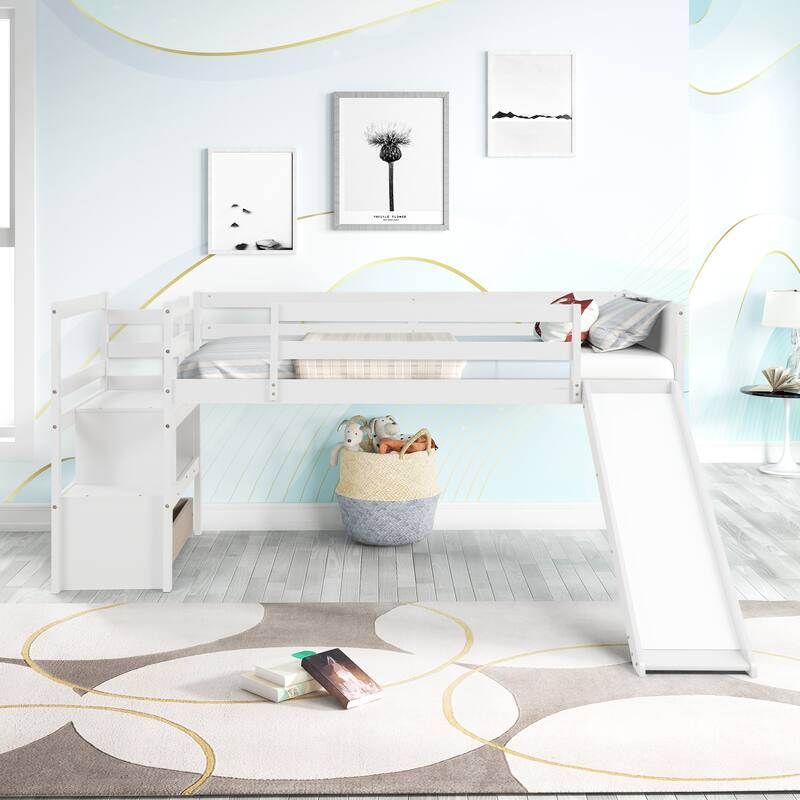 Low Loft Bed with Stairs And Slide