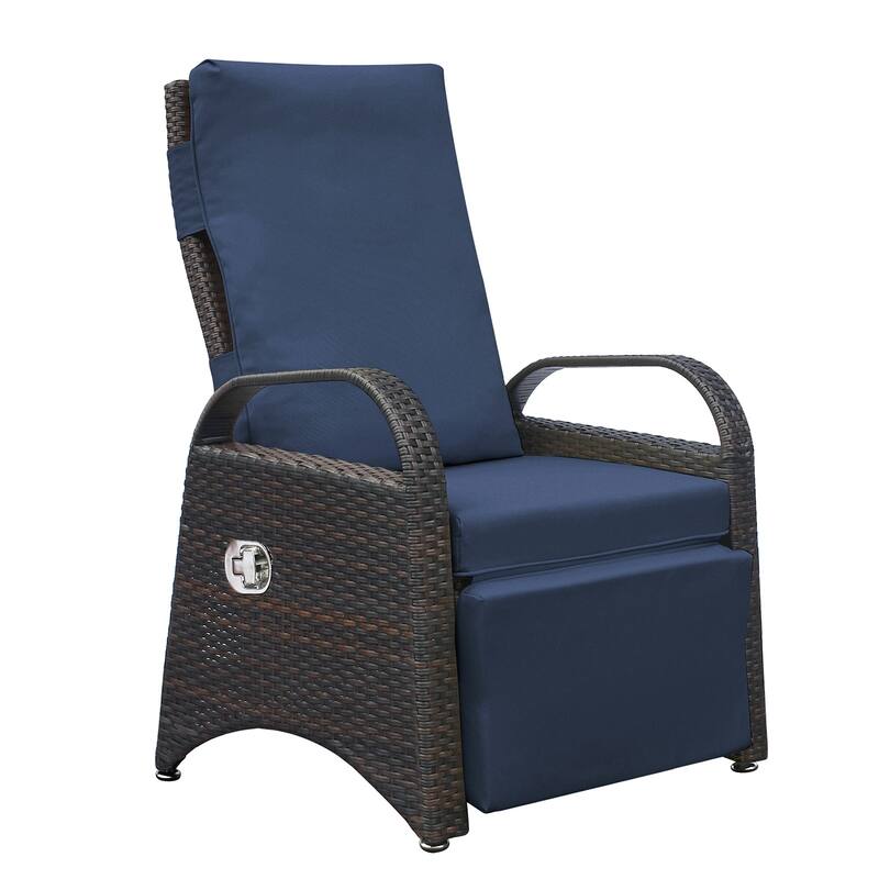 Outdoor Recliner Chair,Separate Adjustment Mechanism PE Wicker Adjustable Reclining Lounge Chair and Removable Soft Cushion
