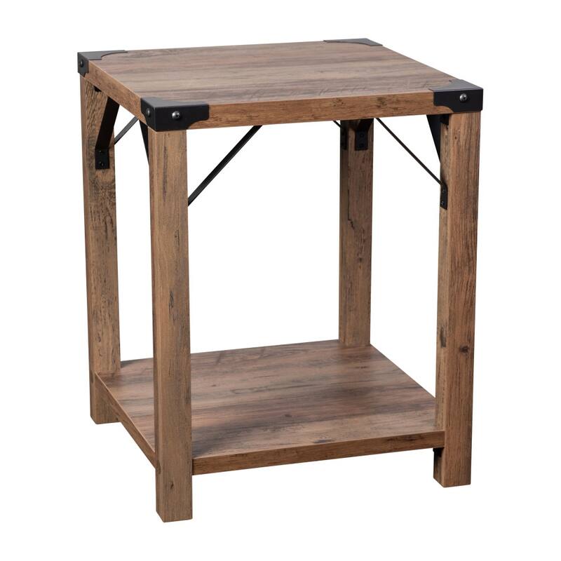 2-Tier Side Table with Metal Side Braces and Corner Caps