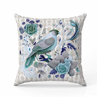 Songbird Rose Radiance Indoor/Outdoor Reversible Throw Pillow Cream and Green