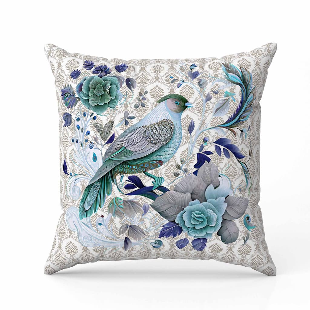 Songbird Rose Radiance Indoor/Outdoor Reversible Throw Pillow Cream and Green