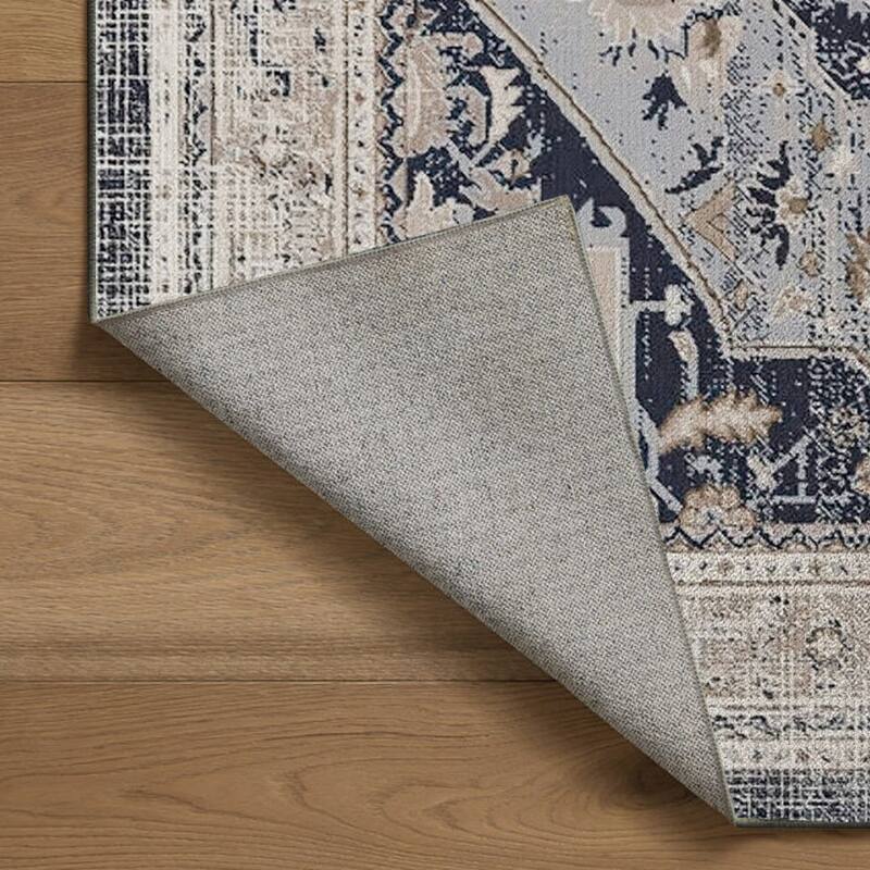 7FT x 5FT Vintage Bohemia Cotton Area Rug with Non-Slip TPR Backing for Indoor Living Room and Entryway - 6' x 7'