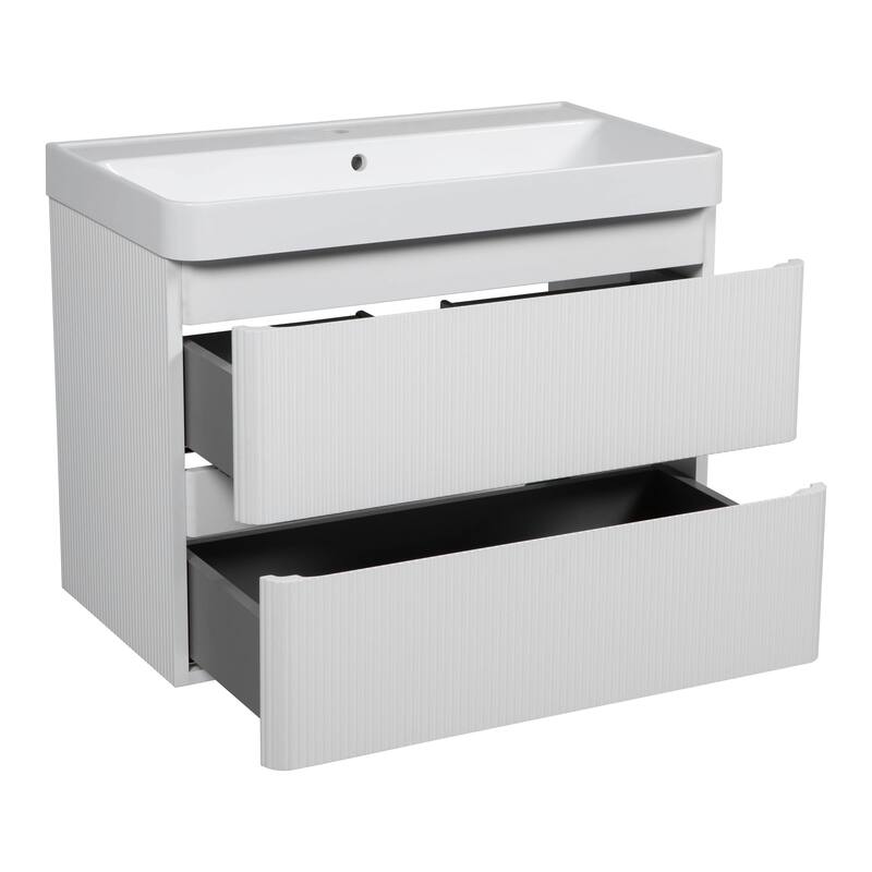 Modern Wall-Mounted Bathroom Vanity with Washbasin Luxury White Matte Non-Toxic MDF-30"-Omega 32"