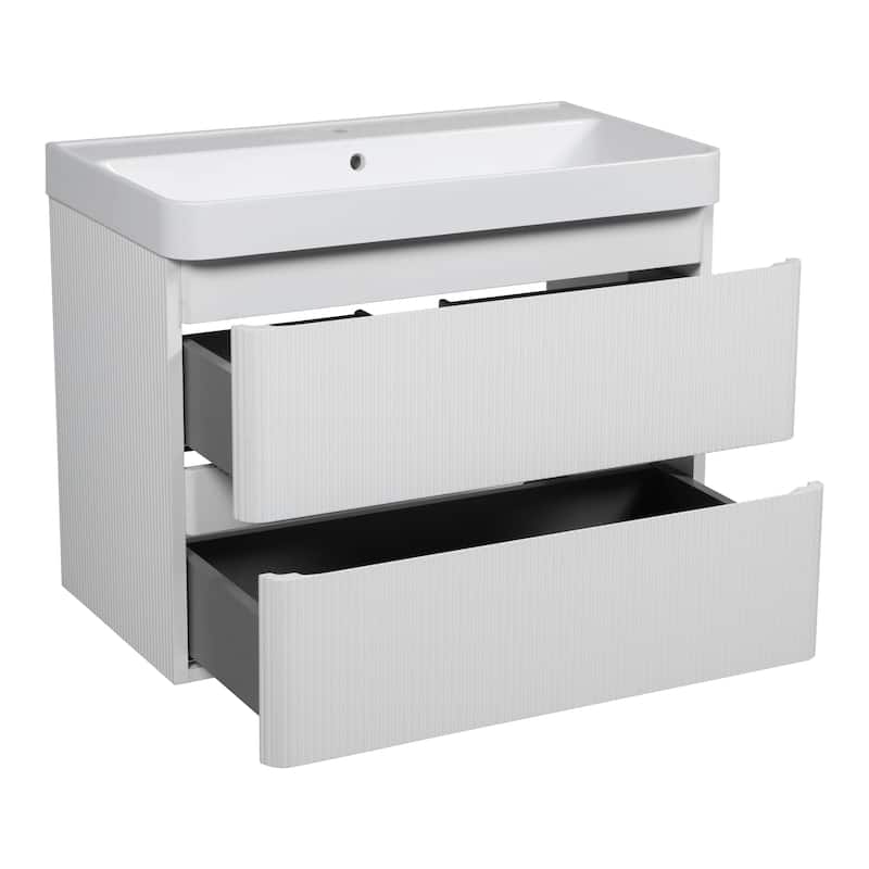 Modern Wall-Mounted Bathroom Vanity with Washbasin Luxury White Matte Non-Toxic MDF-30"-Omega R-line 40"
