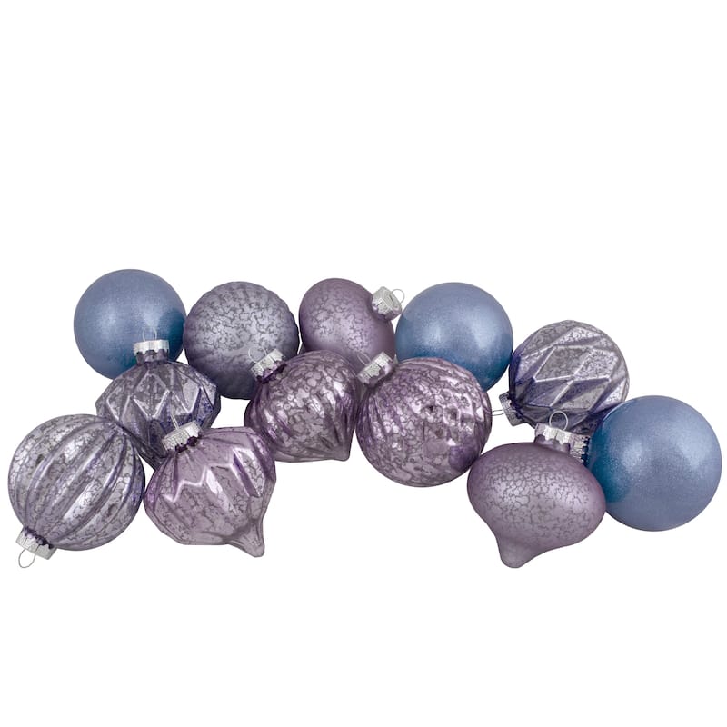 Set of 12 Purple Tone Finial and Glass Ball Christmas Ornaments - 3.25"