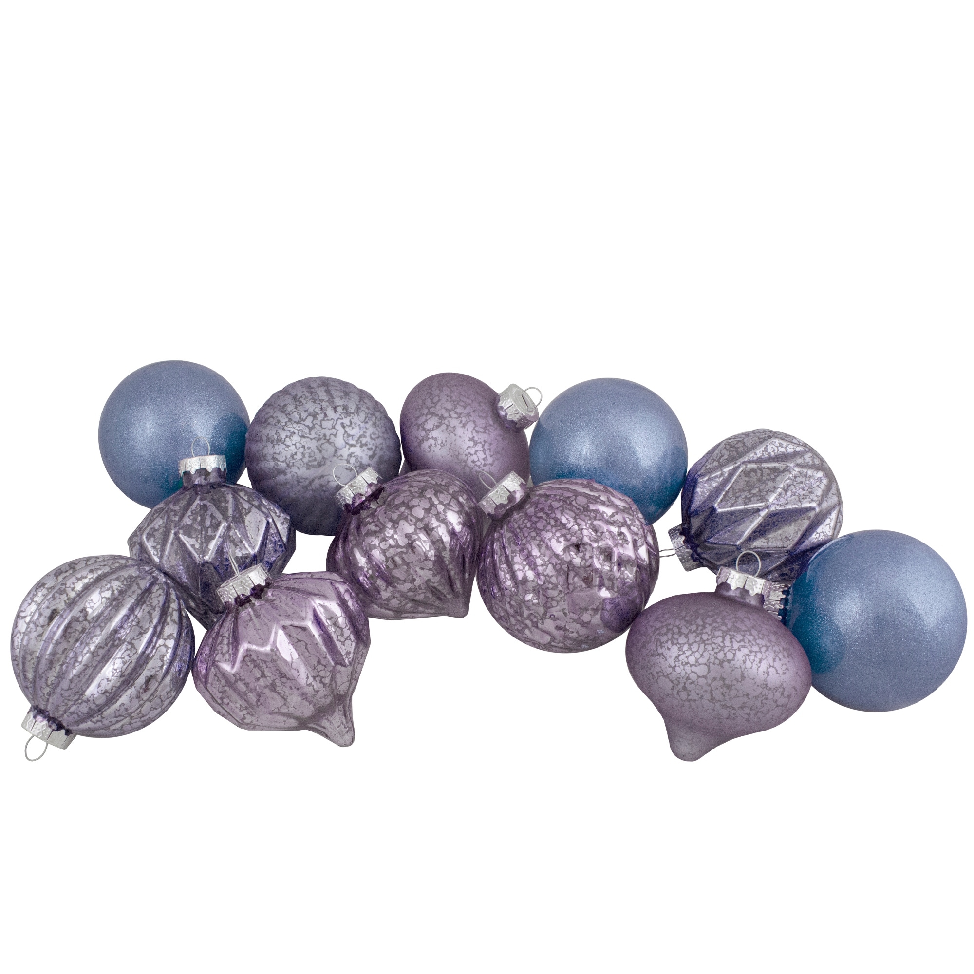 Finial Glass Ball Christmas Ornaments -3.25" Lavender Blue Set of 12