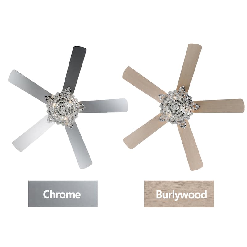 Bella Depot 52" Crystal Ceiling Fan with Reversible Blades, Remote Control and Light Kit