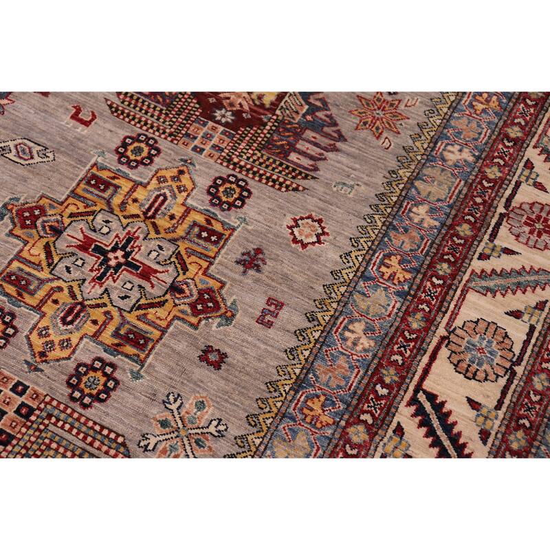 Southwestern Super Kazak Alessia Gray/Beige Hand Knotted Wool Rug - 8'8'' x 12'5''