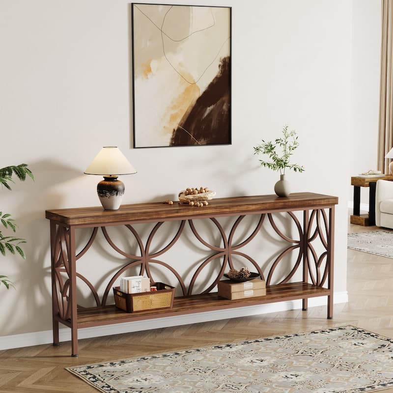 70.9" Modern Sofa Console Table with Storage Shelves for Entryway