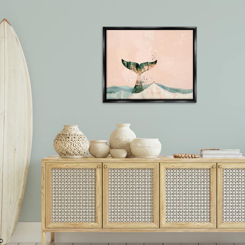 Stupell Pink Abstract Whale Tail Framed Floater Canvas Wall Art Design By Arlington Prints