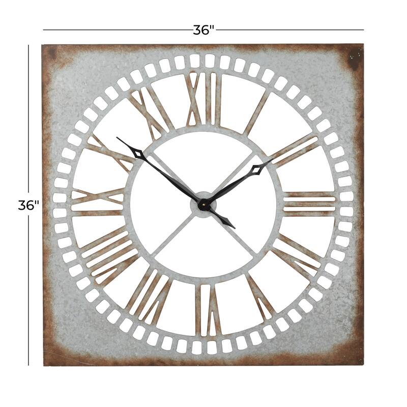 Metal Cutout Wall Clock with Brown Distressing - Gray - Roche River Decor - 2"W x 36"L x 36"H