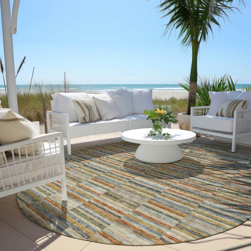 Machine Washable Indoor/ Outdoor Chantille Contemporary Geo Rug - Paprika - 8' x 8'