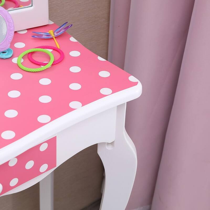 Kids Three-Fold Mirror Dressing Table Vanity Table Set