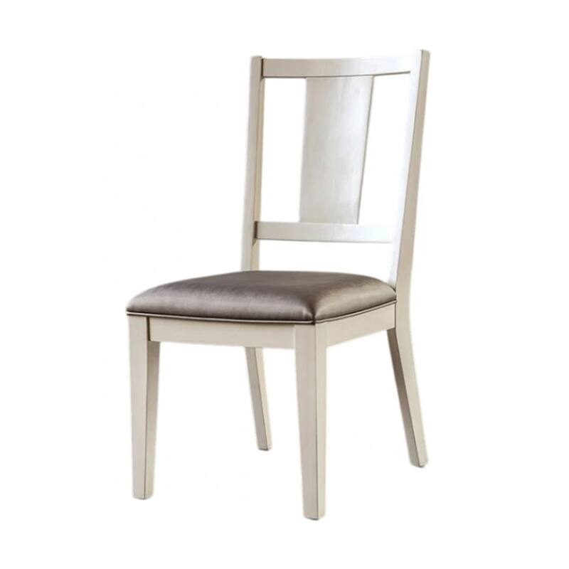 Witzy Side Dining Chair Set of 2, Faceted Panel Back, White Wood, Gray