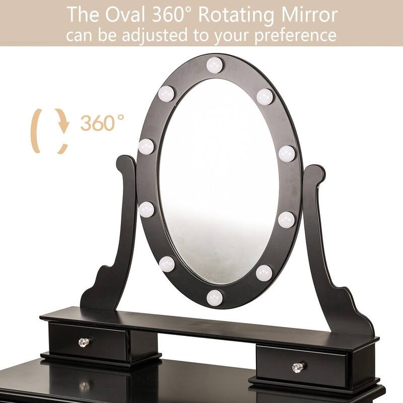 Space-Saving Makeup Vanity with LED Lights - 5 Drawer Desk and Stool