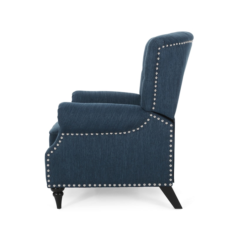 Classic Curled Arm Single Sofa Chair, Tufted Wide Back Recliner with Retractable Footrest Accent Chair with Rivet Trim&Wood Legs