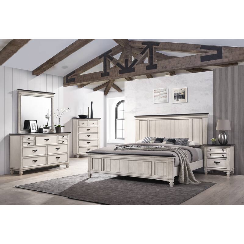 Two-Tone Finish 1-Pc Nightstand End Table Two Storage Drawers