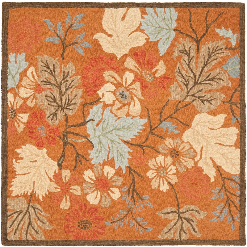 SAFAVIEH Handmade Blossom Efrosinia Modern Floral Wool Rug - 6' Square - Rust/Multi