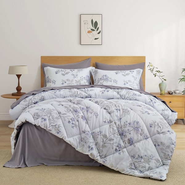 slide 2 of 17, All Season Floral Printed Reversible 7-Piece Bed in a Bag With Sheet Set