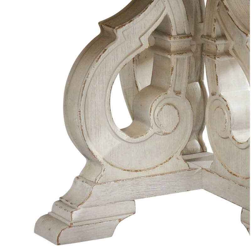 Dual Tone Round Wooden Dining Table with Pedestal Base, Antique White