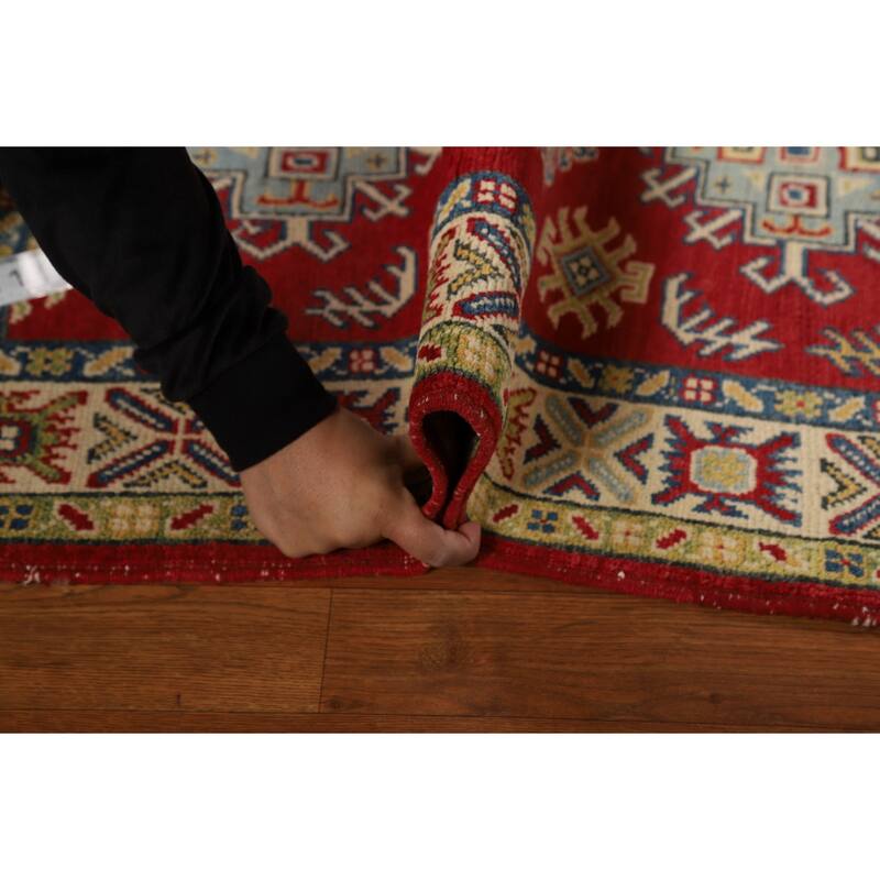 Red Kazak Foyer Rug Handmade Geometric Wool Carpet - 2'9"x 3'11"