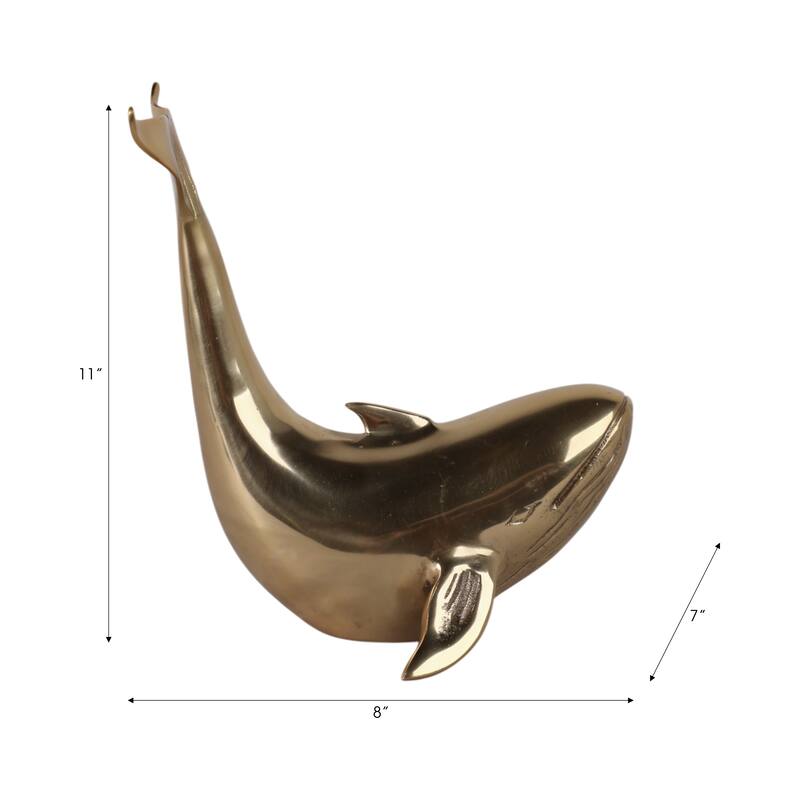 Metal Sculpture Whale Ocean-Inspired Decorative Figurine - 11" Gold - 8" x 7" x 11"