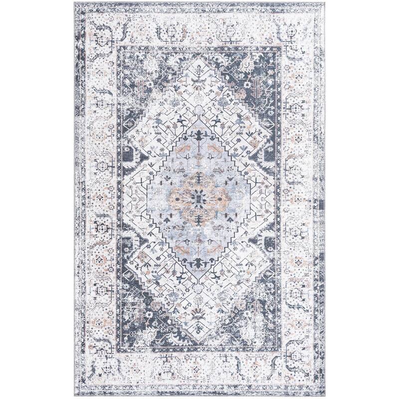 Traditional Tira Collection Area Rug - 5'x8' - Linen-Charcoal