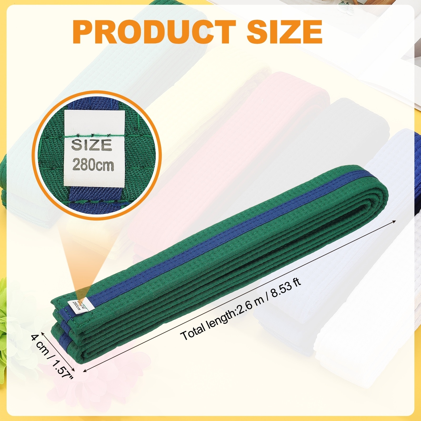 Karate Belt, Martial Arts Ranking Belts Solid Cotton Double-Layered Core Long Soft Uniform Training