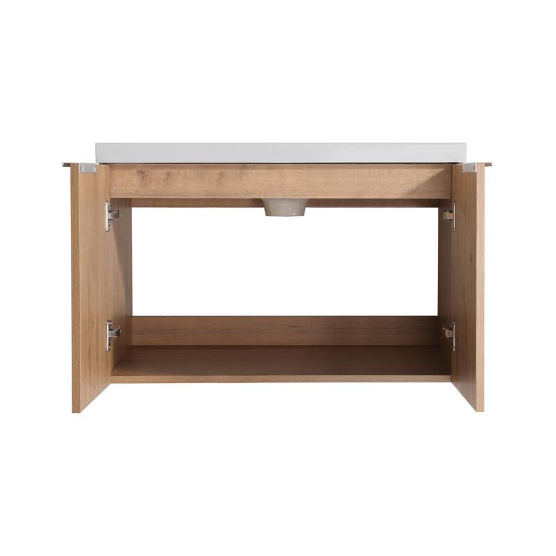 Bath Vanity Set in Imitative Oak with Resin Vanity Top in White with White Basin