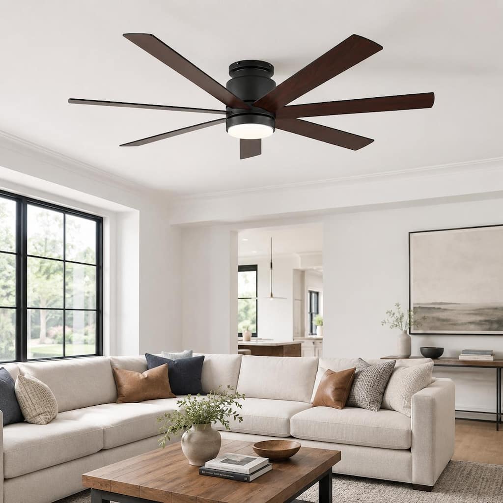 60 in Low Profile Ceiling Fan with Light, 7 Plywood Blades