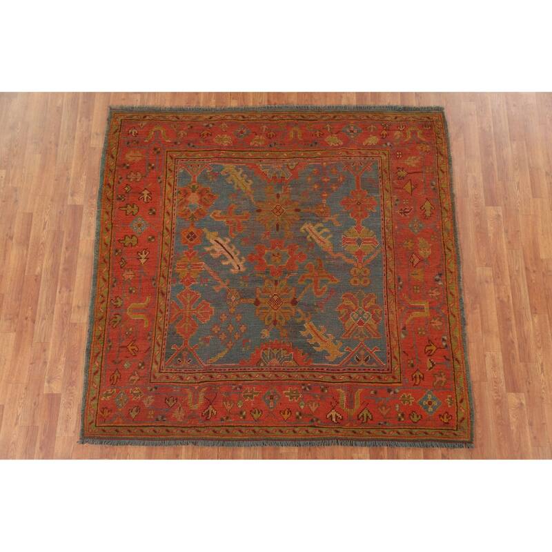 Hand Knotted Oriental 100% Wool Carpet Transitional Geometric Navy Blue & Blues Oushak Area Rug - 6' 2'' X 5' 11''