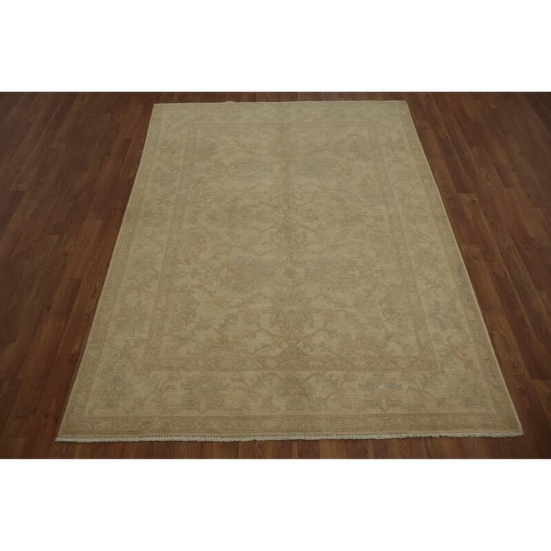 Hand Knotted Oriental 100% Wool Carpet Transitional All-Over Beige & Ivories Oushak Area Rug - 6' 8'' X 4' 11''