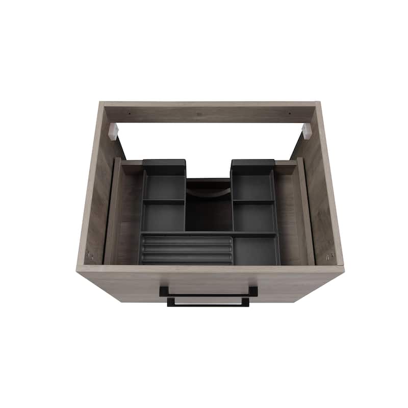 GDFStudio - 24-Inch Wood Grain Wall-Mounted Bathroom Vanity with Double Drawers, Ceramic Sink, and Aluminum Frame